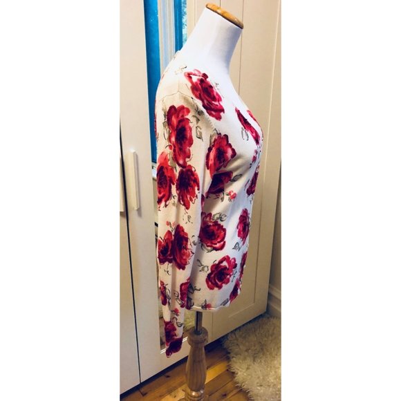 Vintage Oscar de la Renta White Cardigan Flowers Roses Sequins Small - Picture 3 of 6